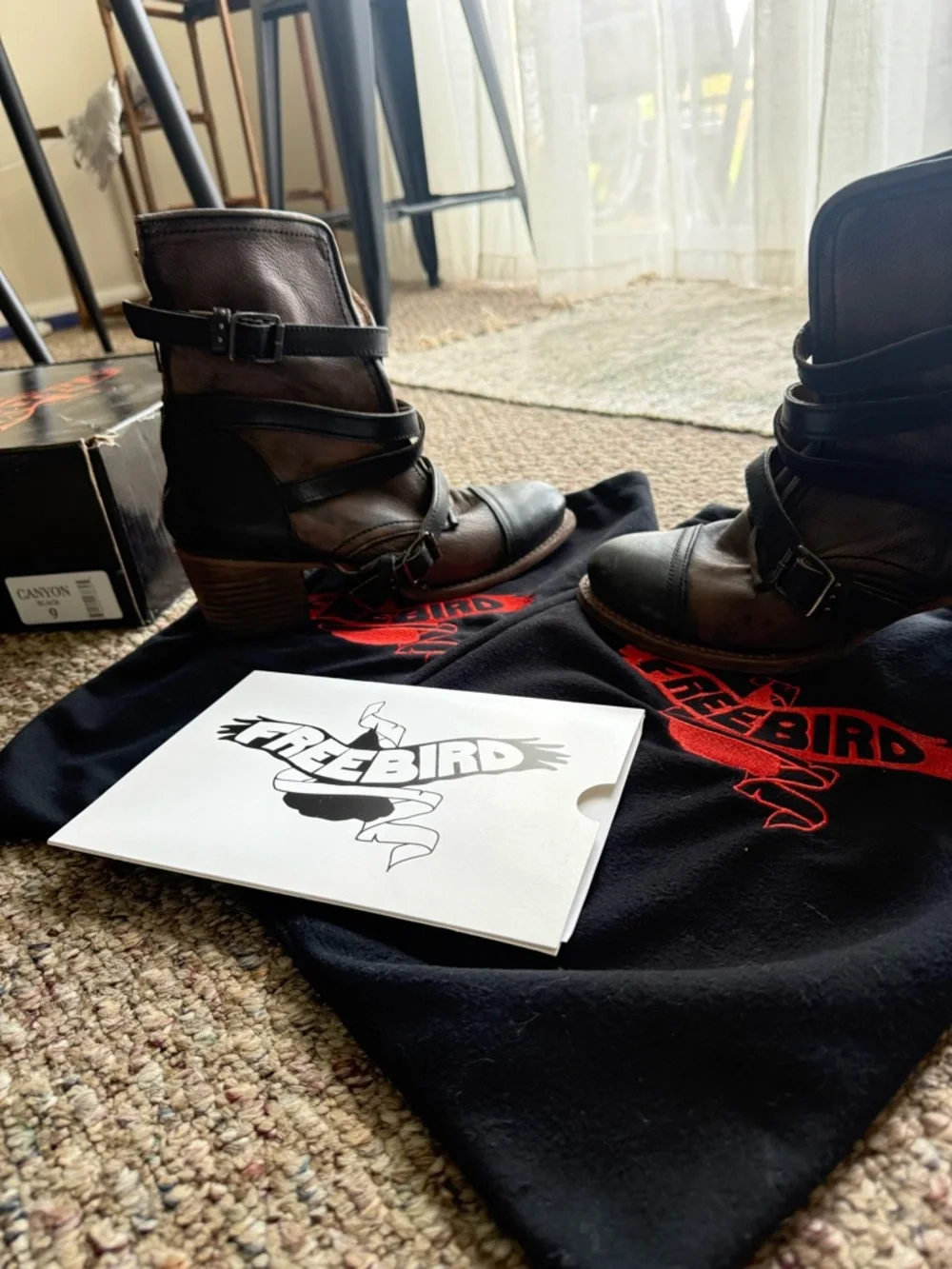 Freebird “Canyon” Black Leather Strappy Block Heel Ankle Boots - Picture 6 of 6